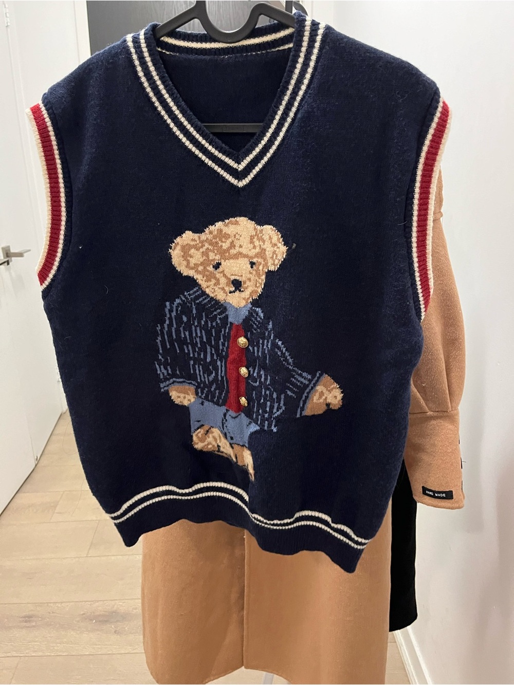 Unbranded Navy Bear Intarsia V-Neck Sweater Vest
